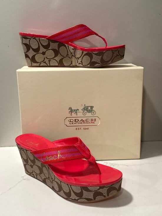Coach Shoes - Coach Gabriela Stripe Web Wedge Sandals (NEW) Size 9